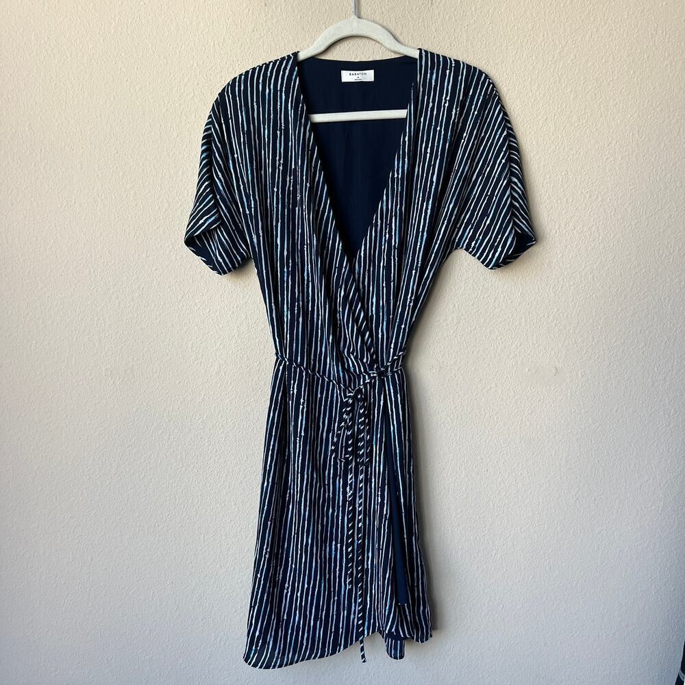Aritzia Navy and White Striped Wrap Mini Dress - Picture 2 of 6